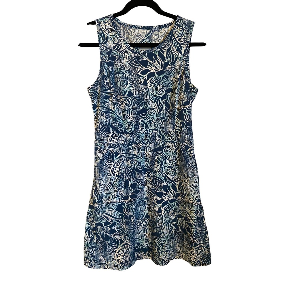 Title Nine Nimblene Blue Abstract Print Sleeveless A-Line Pocket Dress Small